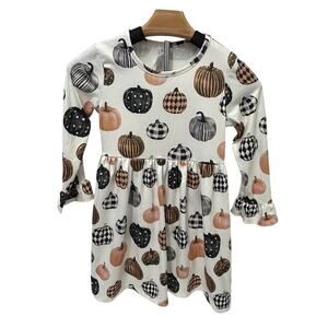 White Long sleeve girls 5/6 autumn print pumpkins dress
